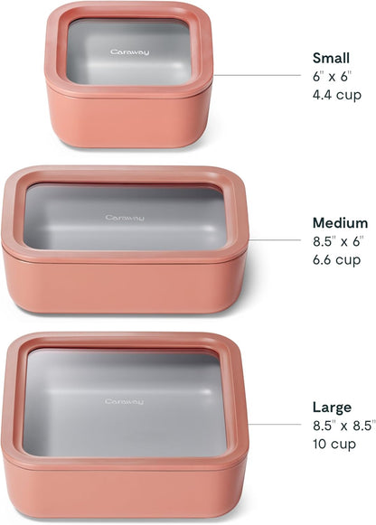 Caraway 13pc Glass Food Storage Container Set - Easy to Store, Non Toxic Lunch Box - with Glass Lids - Includes Storage Organizer - Mist