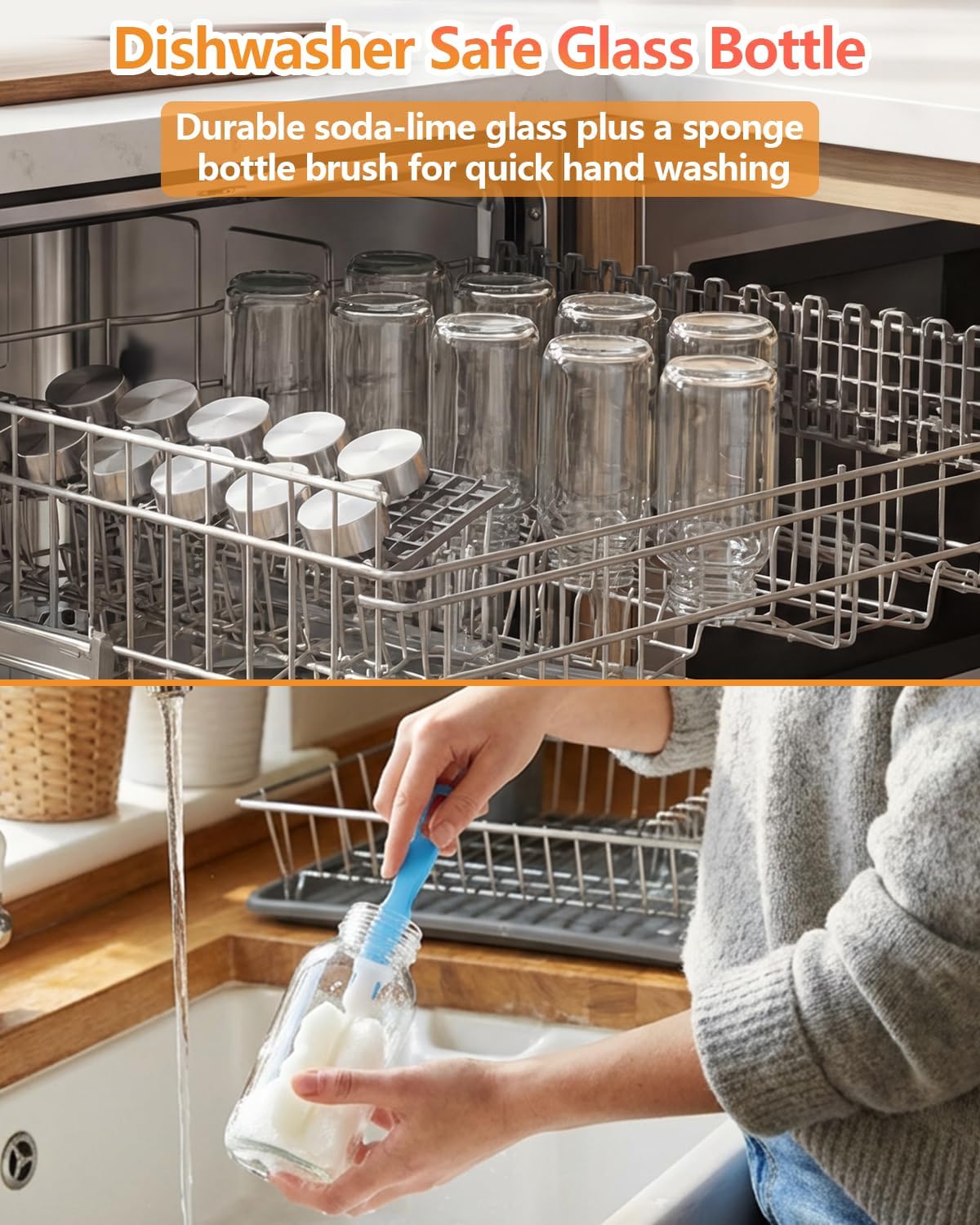 Zukro Glass Juice Bottles with Lids for Juicing 18 oz, Reusable Clear Glass Water Bottles with Stainless Steel Airtight Cap for Refrigerator, 100% Leak Proof Drinking Jar, BPA Free, Set of 6