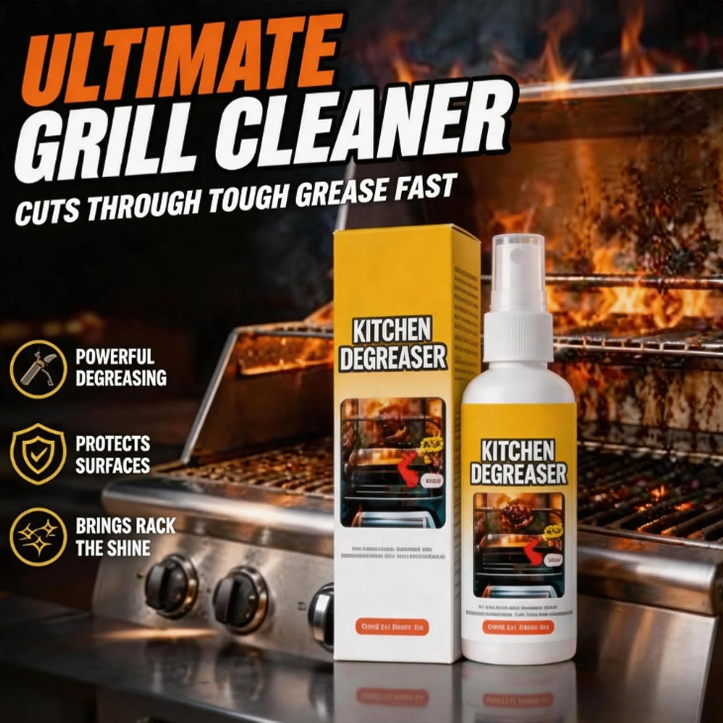 Apiastar Greasekiller Spray Grill Cleaner & Heavy Duty Degreaser Spray. Fast-Acting BBQ Grill Cleaning Spray for Outdoor Grease Removal. (2 Pcs)