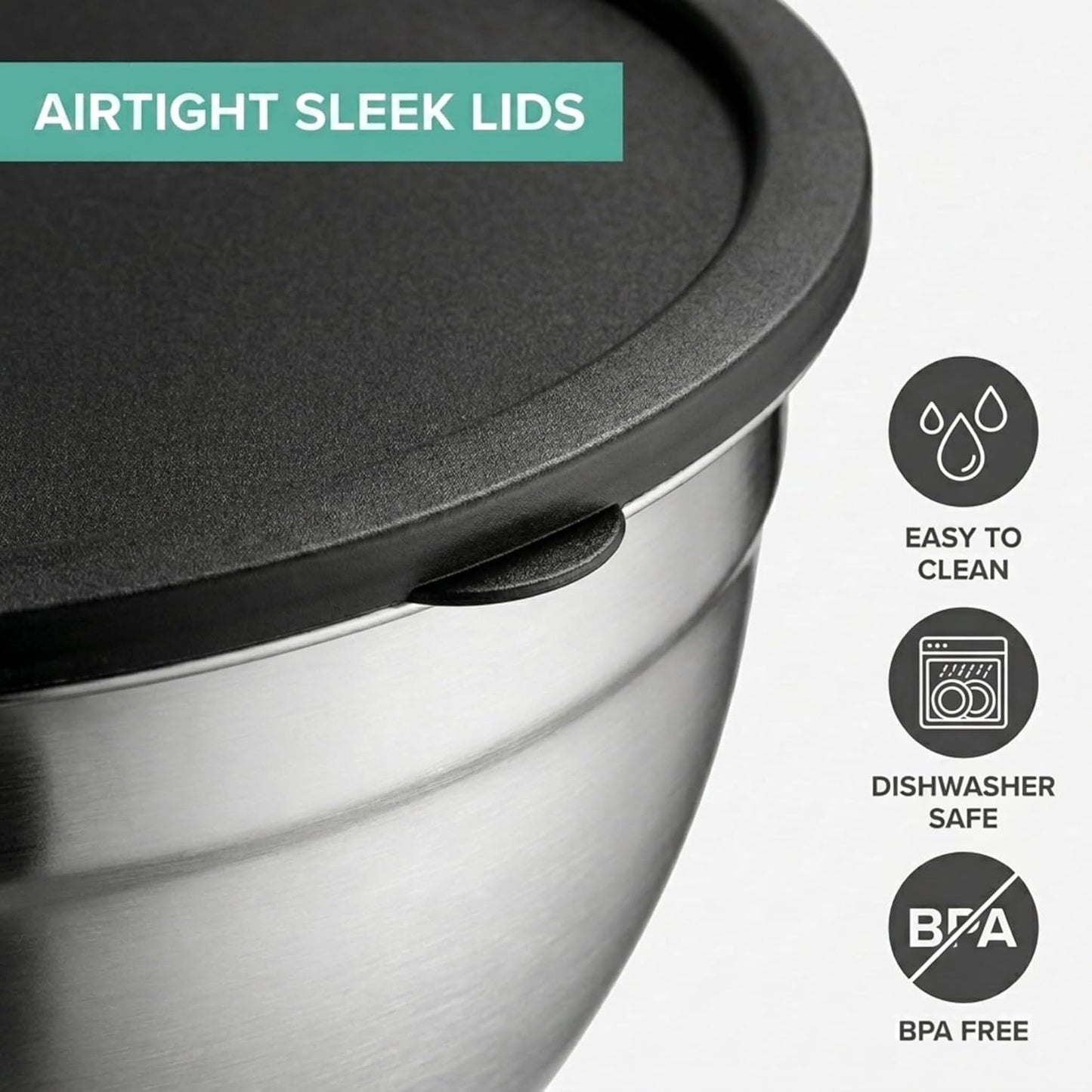 Table Concept Mixing Bowls with Airtight Lids, Stainless Steel Nesting Bowl Set for Space Saving Storage, Ideal for Cooking, Baking, Prepping & Food Storage