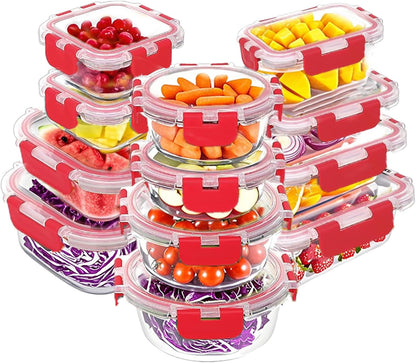 VERONES 30 Pieces Glass Meal Prep Containers Set, Stackable Glass Food Storage Containers with Lids-Airtight Lunch Containers，for Microwave, Oven, Freezer & Dishwasher,Grey