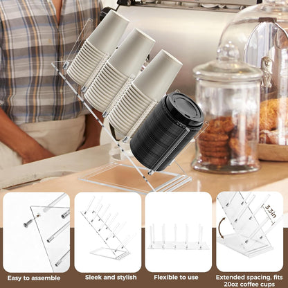 Acrylic Cup and Lid Holder, Adjustable Holder Organizer Disposable Cup Dispenser Stand with Coffee Pod, Creamer Straw Organizer Countertop for Coffee Bar Station Bakery Breakroom