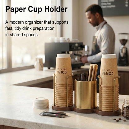 GOYLSER Coffee Station Organizer with Straw & Stirrer Storage Caddy for Cups Lids, Disposable Paper Cup Holder Cup Organizer for Coffee Bar, Office, Home Kitchen, Gold