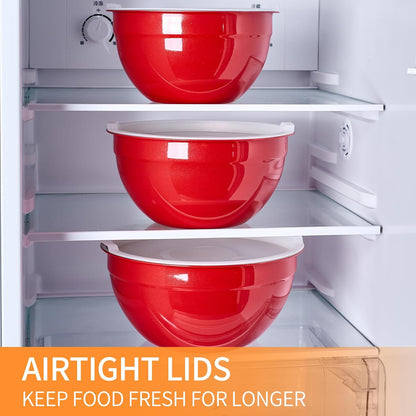 Pink Mixing Bowls with Airtight Lids, Stainless Steel Nesting Mixing Bowls Set of 7, Ideal for Baking, Prepping and Serving Food, Size 7, 3.6, 2.7, 2.1, 1.5, 1.1,0.8 QT, Stackable Design