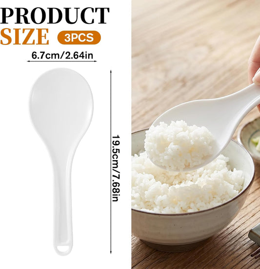 3Pcs Plastic Rice Spoon Paddle White Non Stick Hanging Rice Spatula