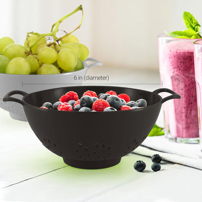 Meadow Lane 6-inch Small Colander, BPA-Free, Dishwasher Safe, Double Handles, Compact Food Strainer for Berries, Veggies and Pasta, 3-Cup Capacity, Smooth White