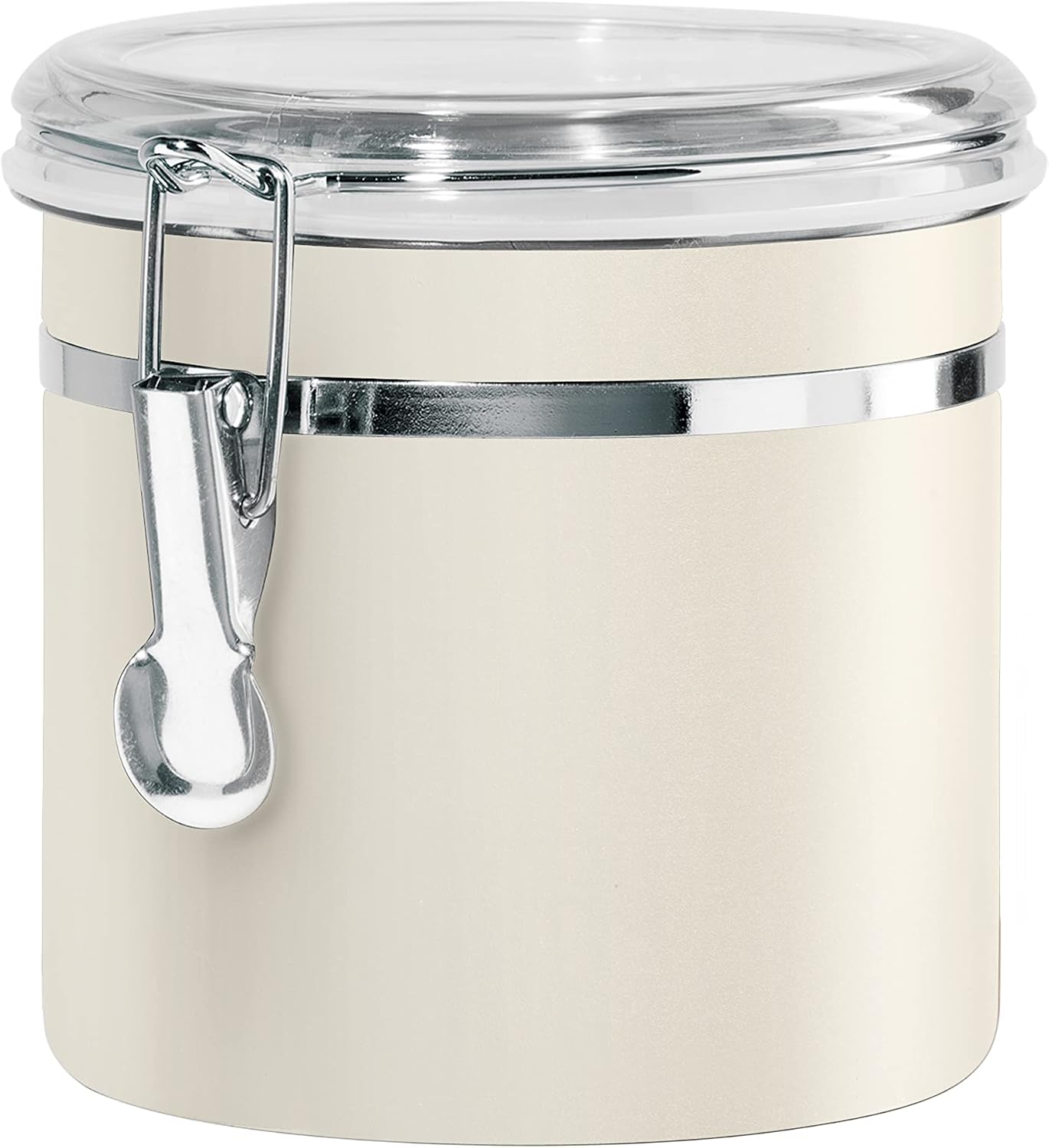 Oggi Stainless Steel Kitchen Canister 62 fl oz - Airtight Clamp Lid, Clear See-Thru Top - Ideal for Kitchen Storage, Food Storage, Pantry Storage. Large Size 5" x 7.5".