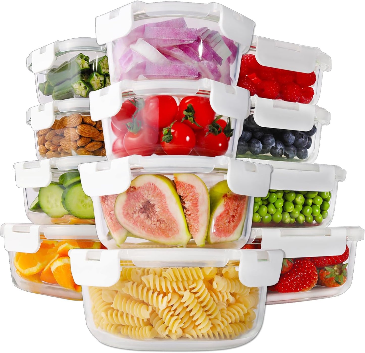 HOMBERKING 24pc Glass Food Storage Containers with Lids, Glass Meal Prep Containers, Airtight Bento Boxes, BPA Free & Leak Proof, Pantry Kitchen Storage(12 lids & 12 Containers) - Purple
