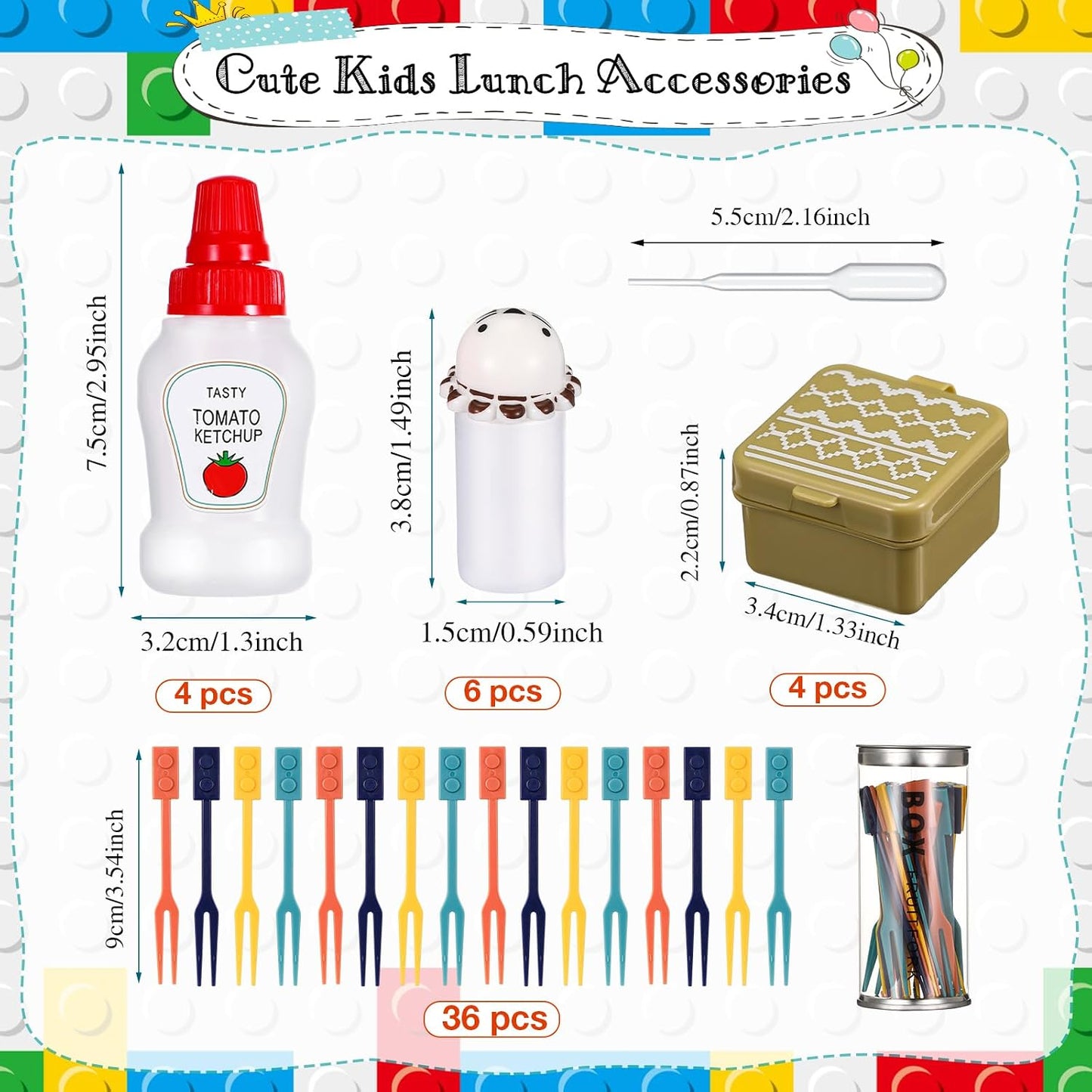 50 Pcs Kids Bento Box Accessories Including Food Picks Mini Condiment Bottles Ketchup Squeeze Bottles, Mini Soy Sauce Container with Funnel for Kids School Bento Camping Office Accessories (Animal)