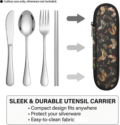 Travel Cutlery Set with Case for Kids Portable Utensil Case Reusable Silverware Pouch for School Travel Lunch Capybara Flower