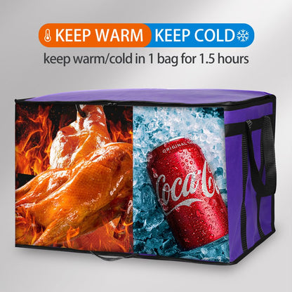 Bodaon Insulated Food Delivery Bag, XXXL Pizza Delivery Bags for Hot and Cold Food, Commercial, Large Capacity Reusable Warming Bag, Catering Cooler Bag for Rideshare, Warmers for Parties (Black, 1Pk)