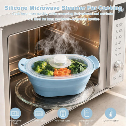 40oz Silicone Microwave Steamer For Cooking Food, Vegetable Steamer, Grey