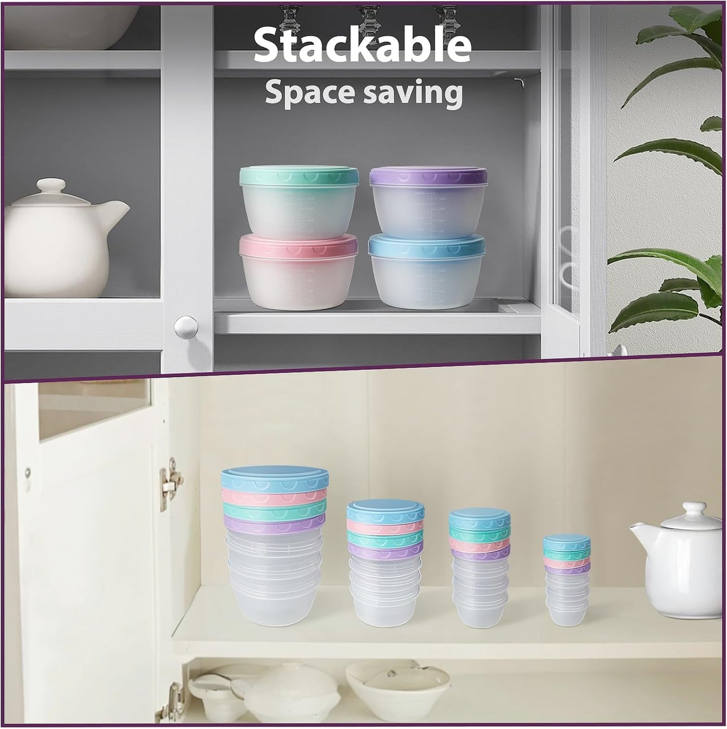 32 PCS Freezer Storage Containers with Lids, 16 Containers & 16 Lids Reusable BPA Free Plastic Soup Jars, Leakproof Salad Dressing Container to Go, Dishwasher & Microwave Safe Small Bowl Set