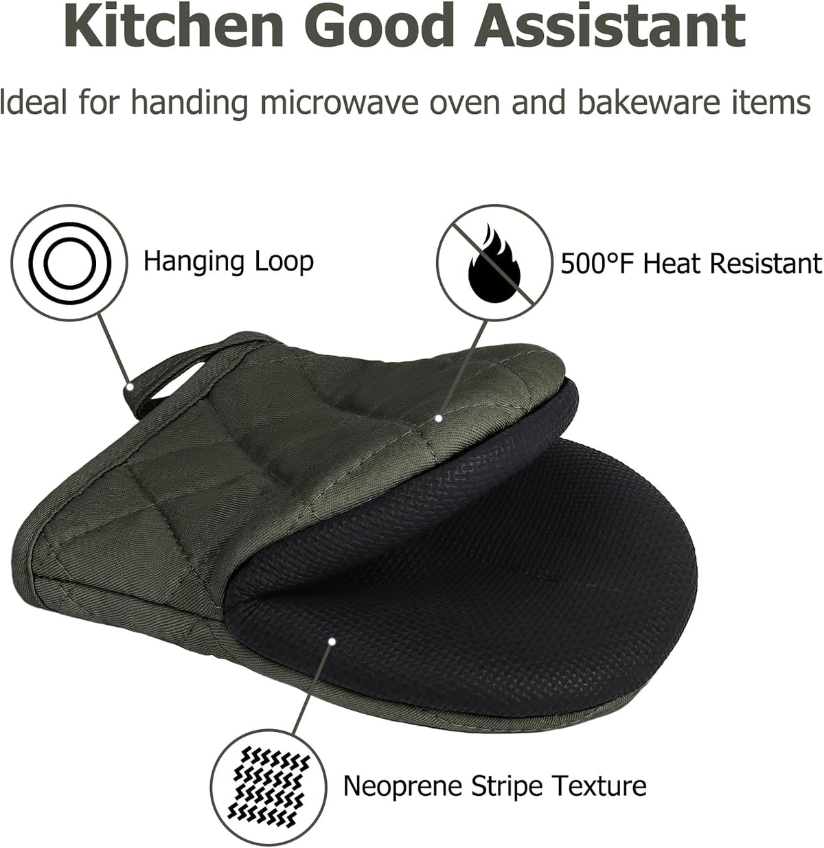 Goldmeet Mini Oven Mitts 2-Pack, 7"x5.5", 500°F Silicone Grip, Gray