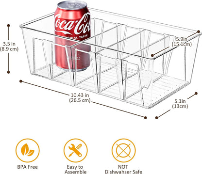 Puricon 4 Pack Pantry Organization and Storage Bins for Kitchen Fridge Countertop Cabinet, Stackable Clear Plastic Storage Racks with Removable Dividers, 5 Compartments for Snacks Packets Spices