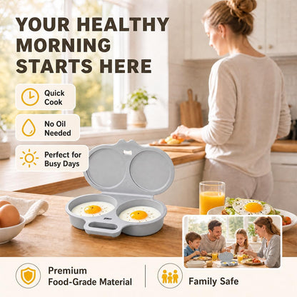 2026New Dual Cavity Microwave Egg Poacher With Lid & Handle