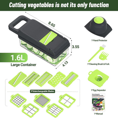 12-in-1 Vegetable Chopper 7 Blades, Veggie Cutter with Handle, Black/White