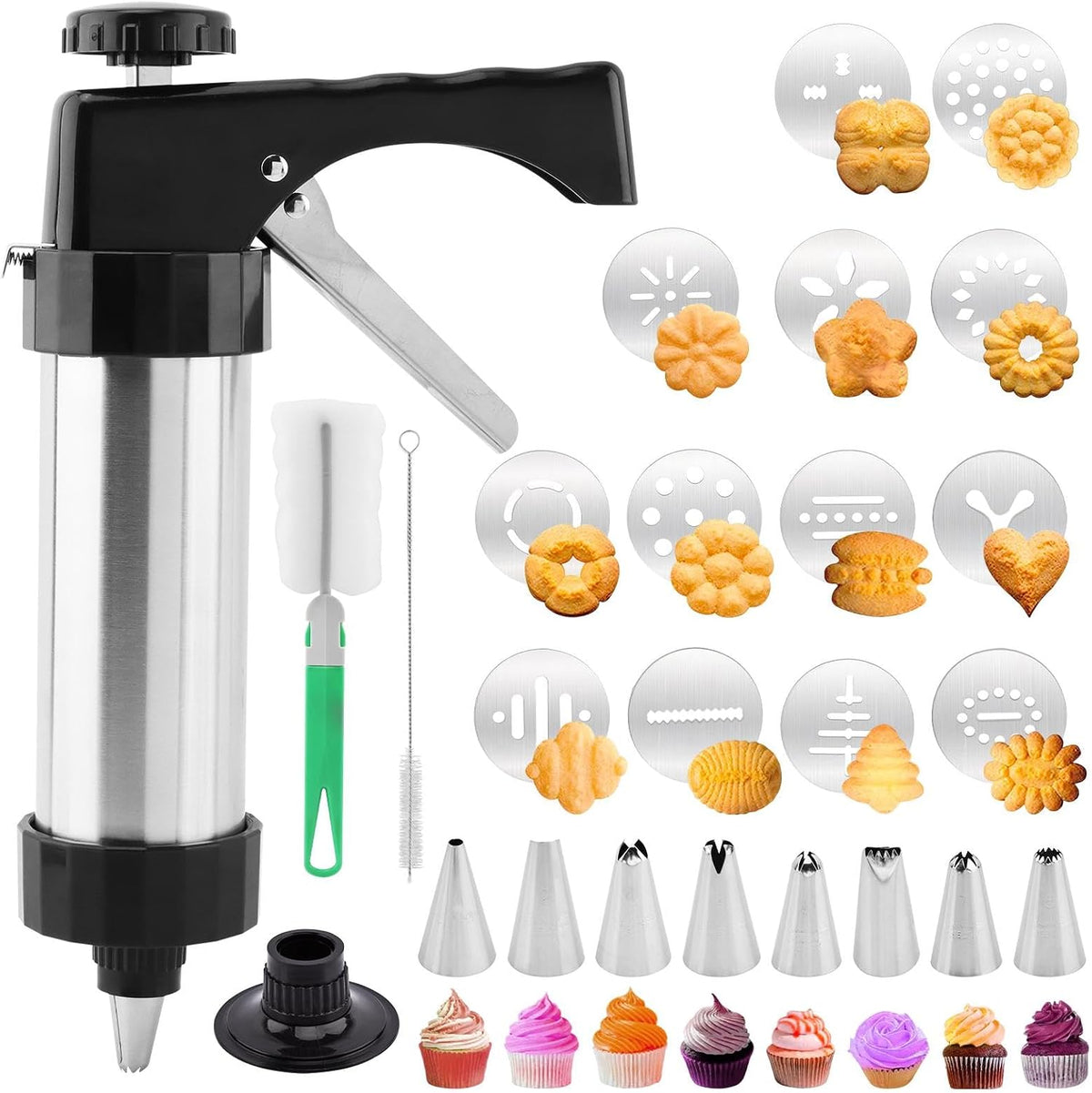 Cookie Press for Baking, Spritz Cookie Press Kit with 13 Discs 8 Tips