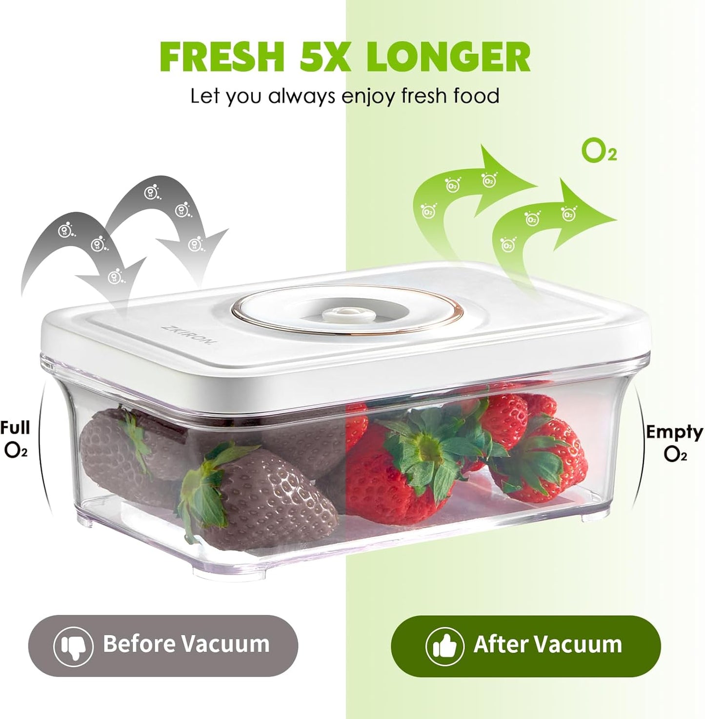 One-Touch Electric Vacuum Seal Food Storage Containers Set of 3 - Automatic Sealer Machine with Airtight Meal Prep Containers - BPA-Free & Stackable for Vegetables, Meat, Fruits (White)