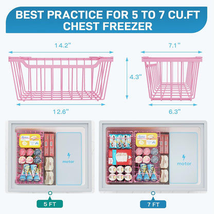 SUNALLY Freezer Organizer Bins, 8 Pack Chest Freezer Organizer Stackable for 5-7 Cu.FT Deep Freezer Sort Frozen Meats and Food, Freezer Storage Baskets with Handles Easy Reach from Bottom, White