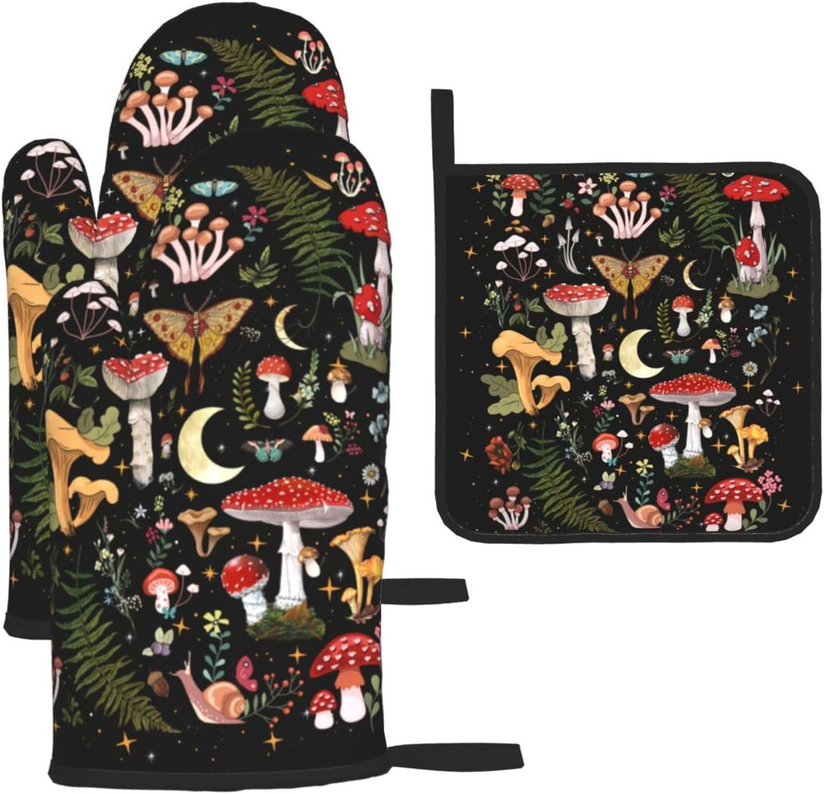 Boho Floral Oven Mitts and Pot Holders Sets of 3, Cute Baker Stuff