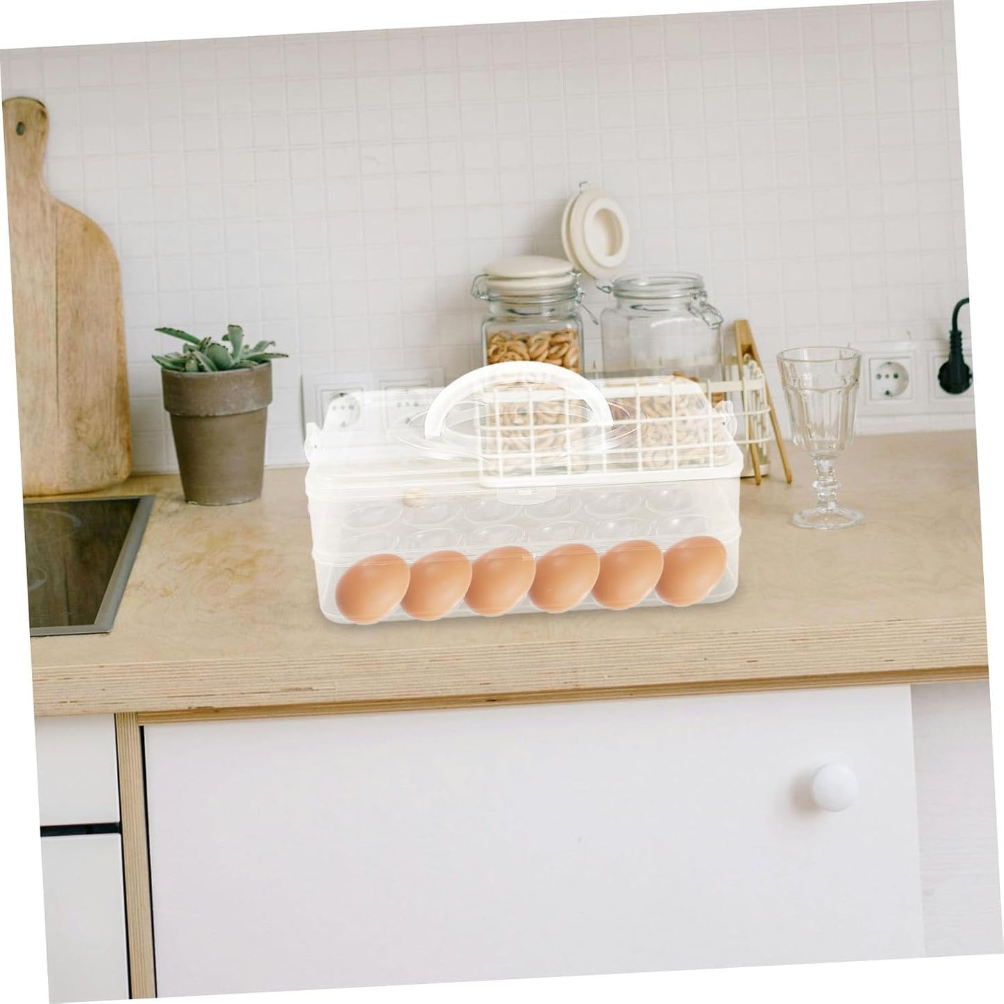 2layer Stackable Carrier with Lid Refrigerator Storage Box Portable and Secure Design for Parties and Kitchen Use Easy to Carry with Handle