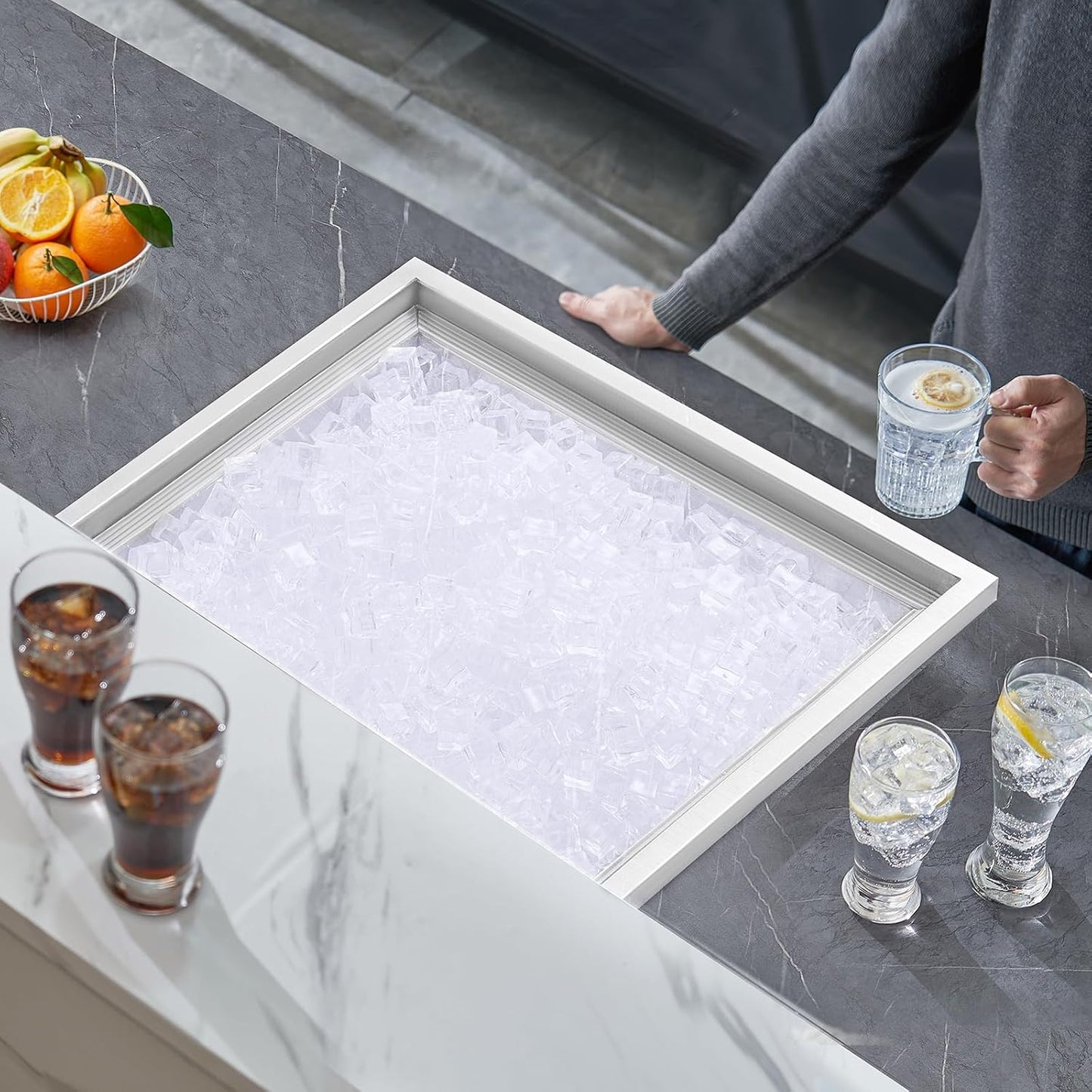 Happybuy Drop in Ice Chest 18L x 12W x 14.5H Inch Stainless Steel Ice Cooler with Sliding Cover Drop in Ice Bin Included Drain-Pipe and Drain Plug for Cold Wine Beer