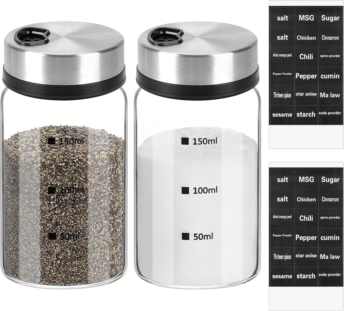 Accmor Salt Pepper Shakers with Adjustable Holes, Glass Spice Shaker Seasoning Cans for Kitchen, Home Restaurant Farmhouse BBQ Camping