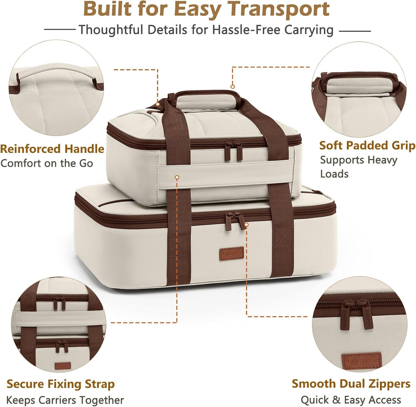 2-Piece Insulated Casserole Carrier Set, Fits 9" x 13" Baking Dish, Food Transport Carrier for Hot & Cold Dishes, Reusable Potluck Tote for Thanksgiving, Holiday Parties, Family Gatherings & Travel