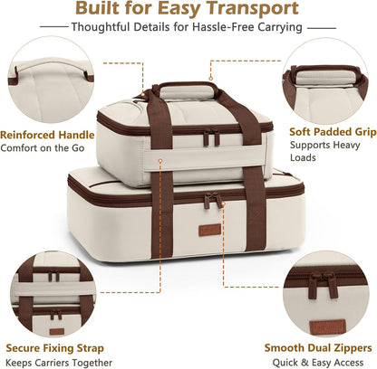 2-Piece Insulated Casserole Carrier Set, Fits 9" x 13" Baking Dish, Food Transport Carrier for Hot & Cold Dishes, Reusable Potluck Tote for Thanksgiving, Holiday Parties, Family Gatherings & Travel