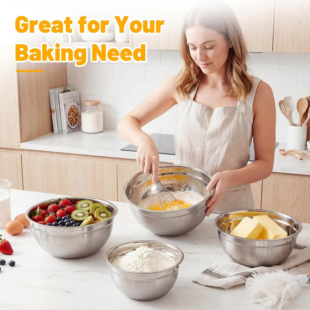 Beasea Stainless Steel Mixing Bowls, 5 Pack 1.5 QT Stackable Nesting Mixing Bowls with Airtight Lids, Metal Bowl with Lid for Baking, Meal Prepping, Salad, Serving, Food Storing