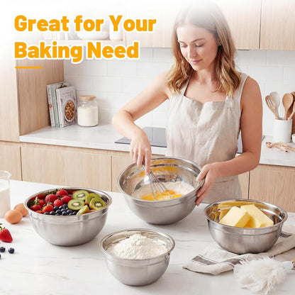 Beasea Stainless Steel Mixing Bowls, 5 Pack 1.5 QT Stackable Nesting Mixing Bowls with Airtight Lids, Metal Bowl with Lid for Baking, Meal Prepping, Salad, Serving, Food Storing