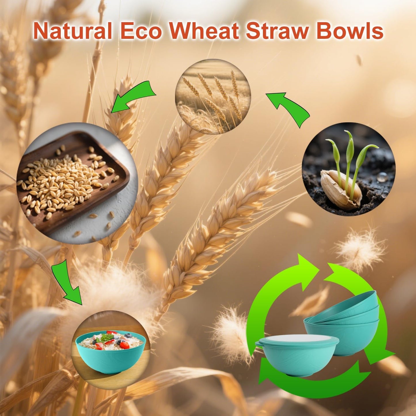 Wrova Wheat Straw Bowls for Kitchen set of 6,Anti-Scald Thick Soup Bowls 40oz,Microwave and Dishwasher Safe Bowl Sets, Unbreakable Cereal Bowl Sets. Vibrant Series