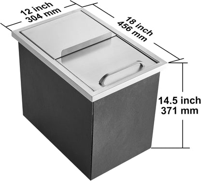 Happybuy Drop in Ice Chest 18L x 12W x 14.5H Inch Stainless Steel Ice Cooler with Sliding Cover Drop in Ice Bin Included Drain-Pipe and Drain Plug for Cold Wine Beer