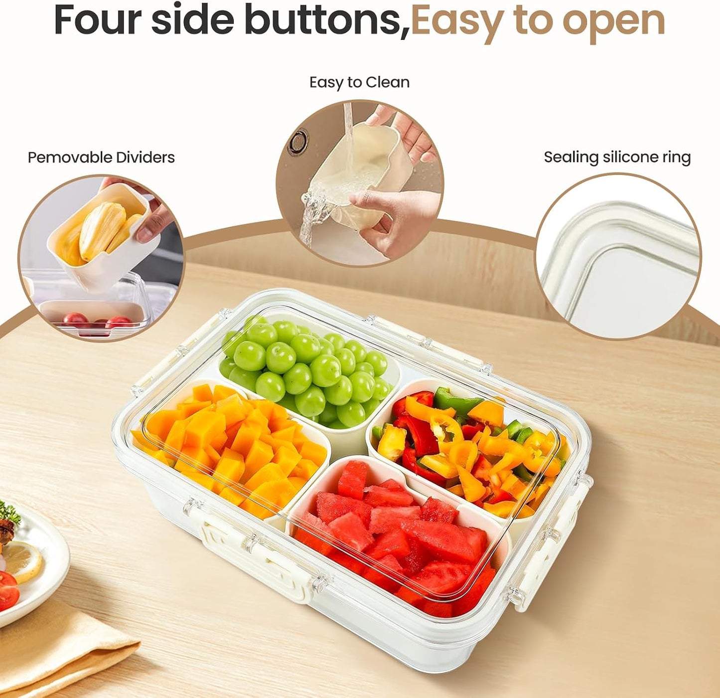Divided Serving Tray with Lid & Handle - Versatile Snackle Box Charcuterie Container/Storage Organizer for Veggie, Fruit, Candy, Nuts - Ideal Serving Platter for Picnics, Parties, Holidays, and Travel