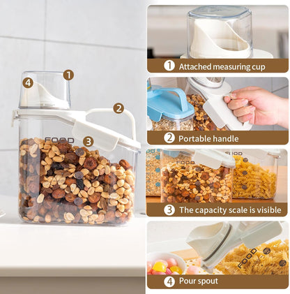 LANGMINGDE 1 Piece Cereal Containers Storage, 2.8L/95oz Airtight Large Dry Food Storage Containers with Pouring Spout Measuring Cup for Snacks Grain Rice,BPA Free Dispenser Plastic Bin, 1PC