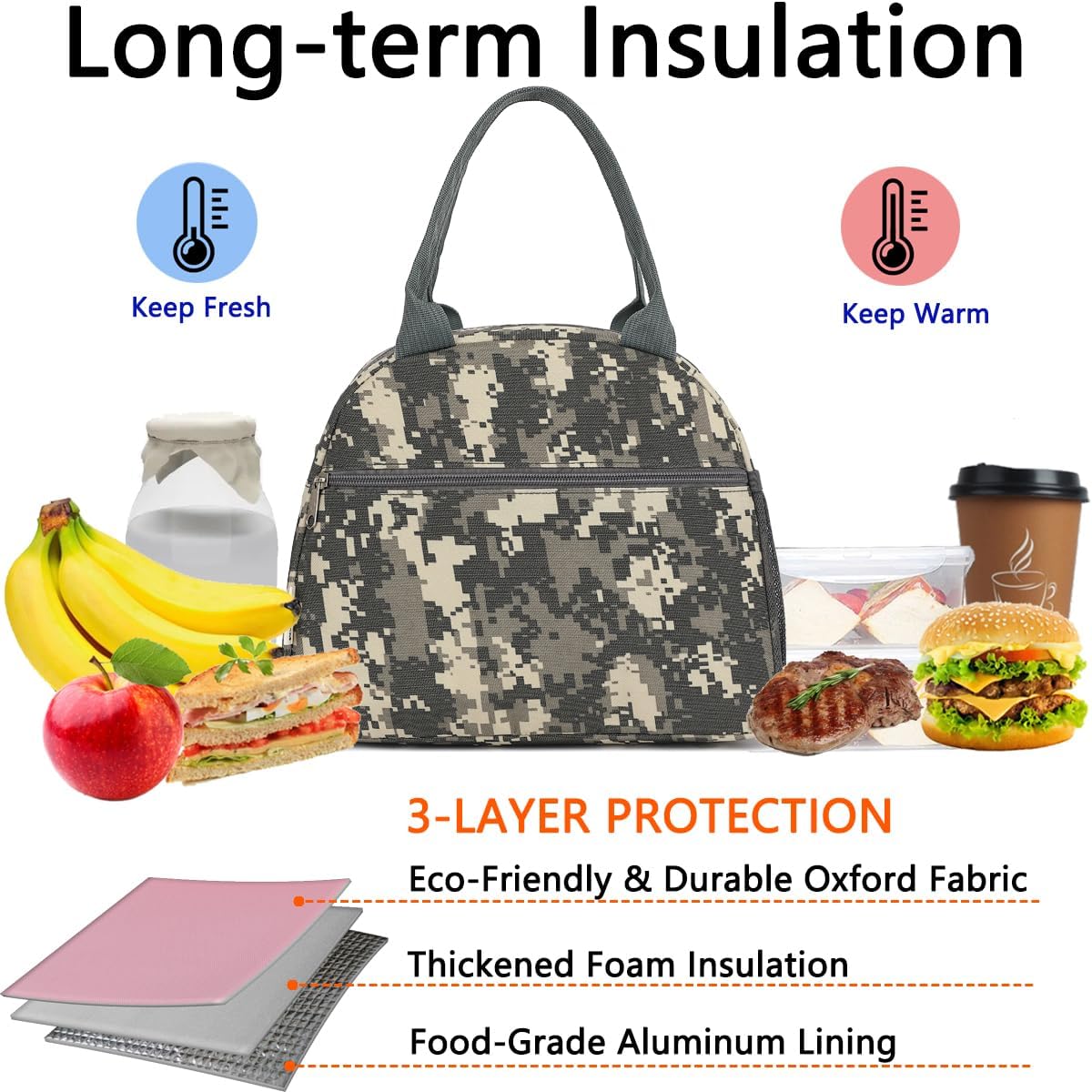 GYEUKHAM Lunch Bag Women, Lunch Box for Adult Men Kids Girls, Small Cute Lunchbox Tote Large Capacity Insulated Lunch Container Cooler for Work School Picnic Travel, Black White Stripes