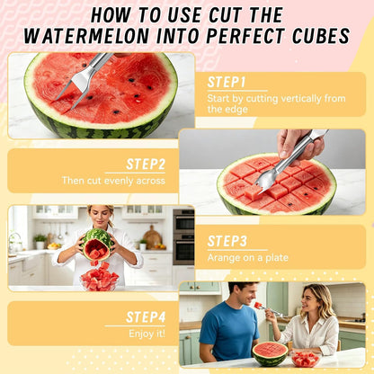 Watermelon Cutter Fork Slicer 2-in-1 Stainless Steel Fruit Cutter 2 Pack