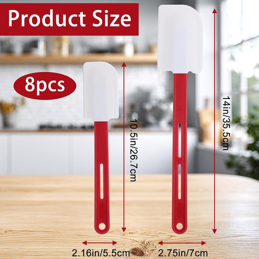 8Pcs High Temp Silicone Spatula Set Long Handle 10/14In