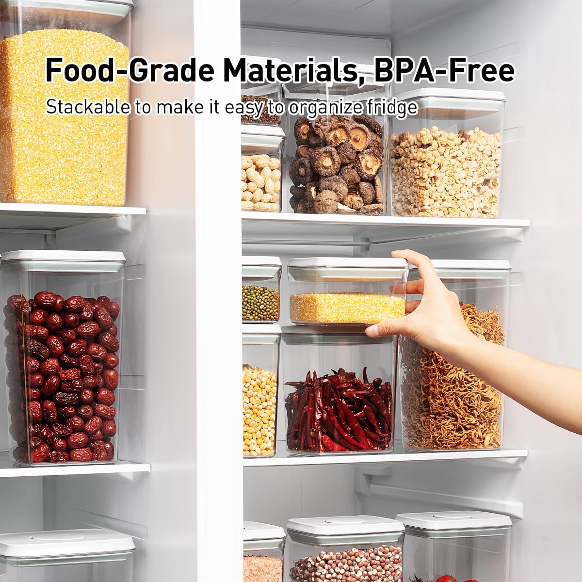 Food Storage Containers with Lids,2.9Qt 2Pcs Airtight Pop Food Storage Containers, BPA-Free Stackable Kitchen Pantry Organizers and Storage, One Button Opening Flour and Sugar Container Sets