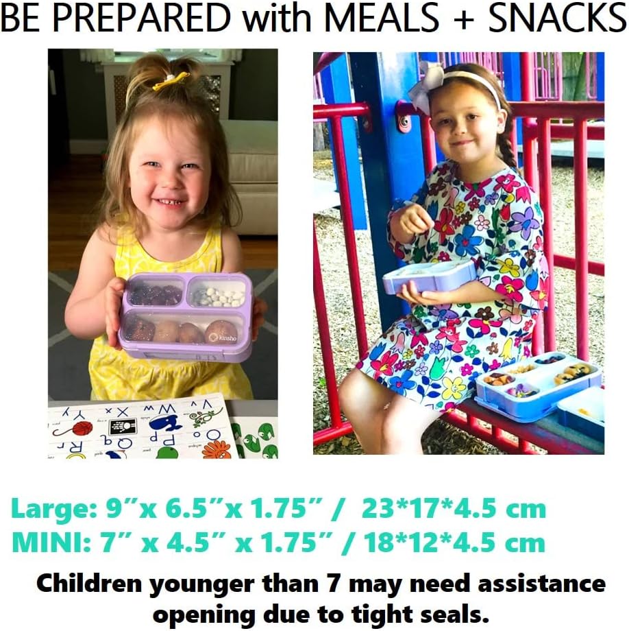 kinsho Bento Lunch-Box Set for Kids includes Snack Container | 6 and 3 Compartment Boxes Leakproof School Bentos, Meal Portion Control Containers, Boys Girls Adults, Navy Blue Large + MINI 2 Pack Set