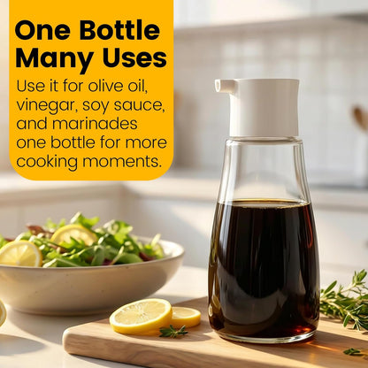 Glass Soy Sauce Dispenser Bottle, 10 oz Leak-Proof Oil & Vinegar Cruet, Multi-Purpose Clear Glass Container with Spout for Olive Oil, BBQ Sauce, Kitchen Cooking and Table Use