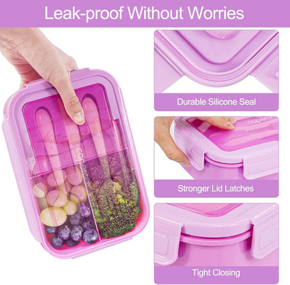 Caperci Classic Bento Box Adult Lunch Box for Older Kids - Leakpoof 47 oz 3-Compartment Lunch Containers for Adults and Teens, Built-in Utensil Set, Ideal for On-the-Go Balanced Eating,Khaki Green