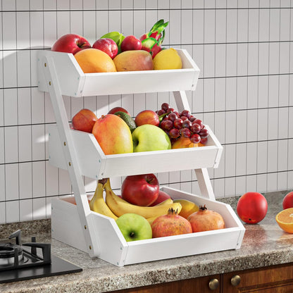 G.a HOMEFAVOR Large Bamboo Fruit Basket, 2-Tier Fruit Bowl for Kitchen Counter, Vegetable Storage Stand for Fruit Shop, 15 mm Thickness (Self-assembly)