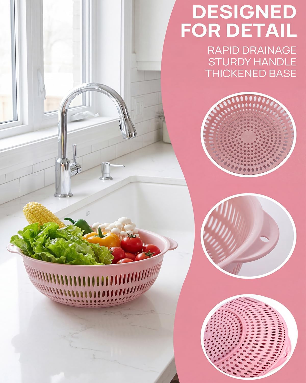 3 pcs Plastic Wash Basket Round Perforated Colander Wash Vegetables and Fruits Drain Cooked Pasta Kitchen Essentials Food Strainer Basket Strainer Kitchen Blue Yellow green red (3PCS-Green)
