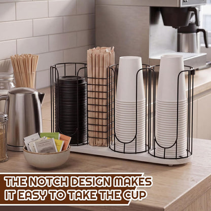 Geelin 18oz Adjustable Coffee Cup Dispenser with Wooden Base, Cup and Lid Holder, Cups Holder Organizer for Coffee Pod Straw and Lid Storage(2-compartment Single,Color 2)