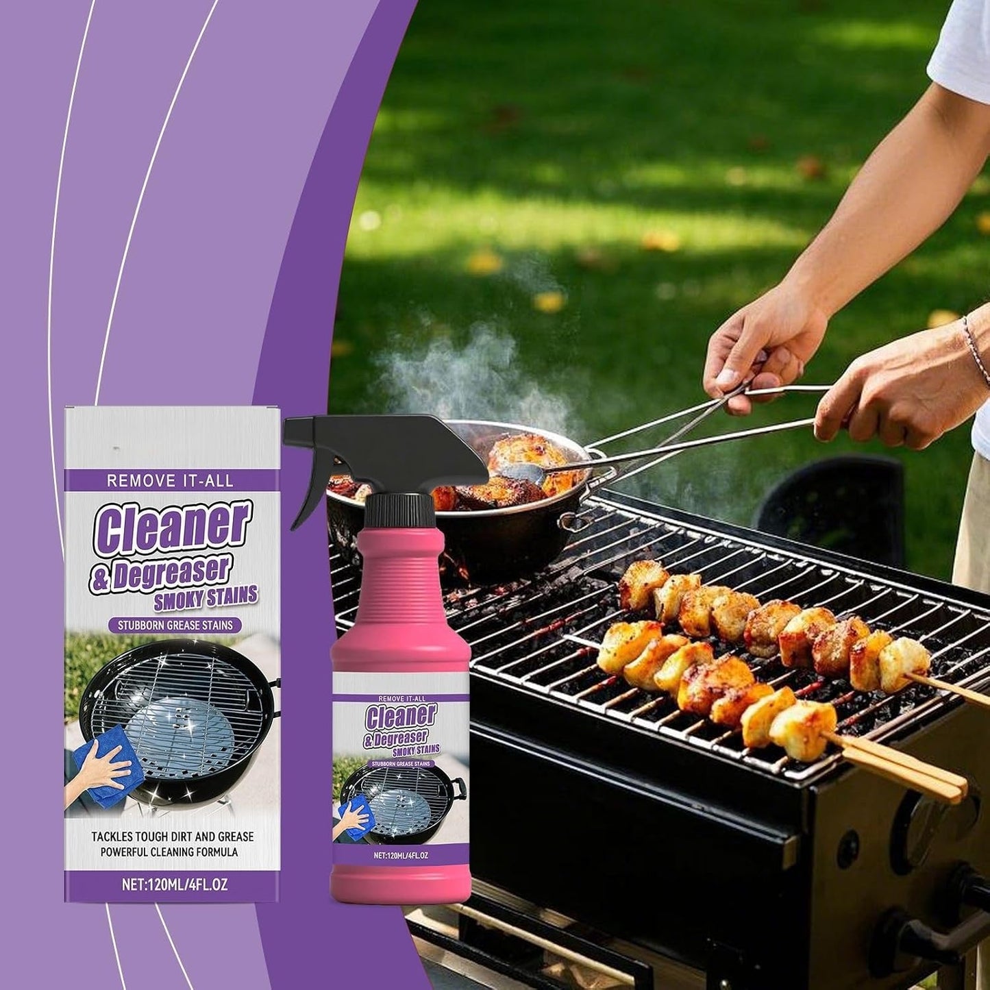 Fast-Acting Heavy-Duty Grill Degreaser Spray, 120 ML BBQ Grill Cleaning Spray Degreaser Cleaner Heavy Duty for Outdoor Grills Ovens & Grates (2pcs)