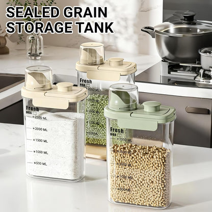 Air Tight Cereal Container Organizer-2PC 98.5oz Food Storage Container with Outlet Measuring Cup Lid, Ideal for Dry Food, Rice, Sugar, Pet Food dispenser - BPA free（Green）