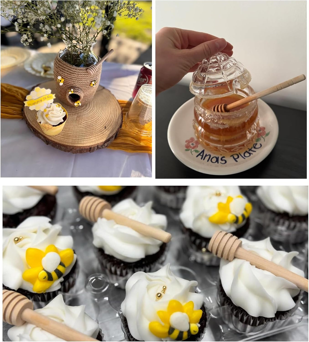 6 inch Wooden Honey Mixing Stirrer Dipper Stick Collecting Dispensing Drizzling Honey Spoon Dipper Jam Portable Wedding Party Gift (100, 6Inch)