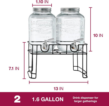 FineDine Glass Drink Dispenser with Stand & Stainless Steel Spigot – 1 Gallon drink dispensers for parties, glass beverage dispenser Set, punch bowl for Lemonade, Juice, Infused Water & More, 2 Pack